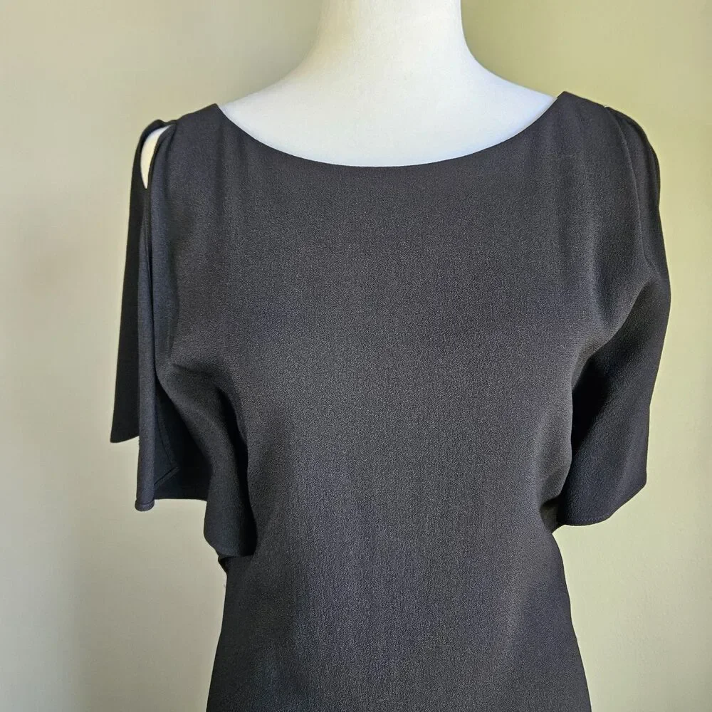 Theory Andzelika Rosina Boat-Neck Crepe Dress Womens 00 Flutter Sleeve Black NWT